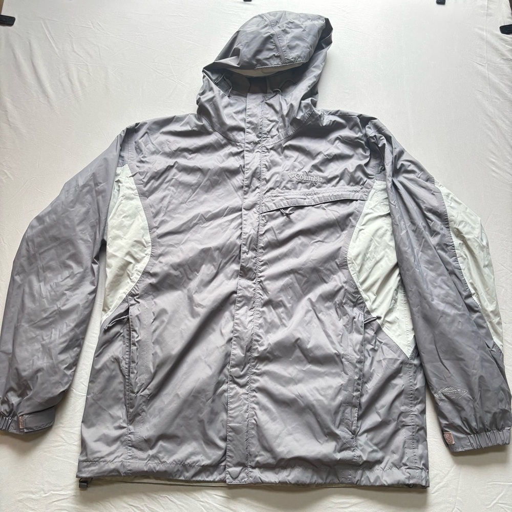 Columbia Men's Gray Omnitech Hooded Rain Jacket shell full zip hooded size L